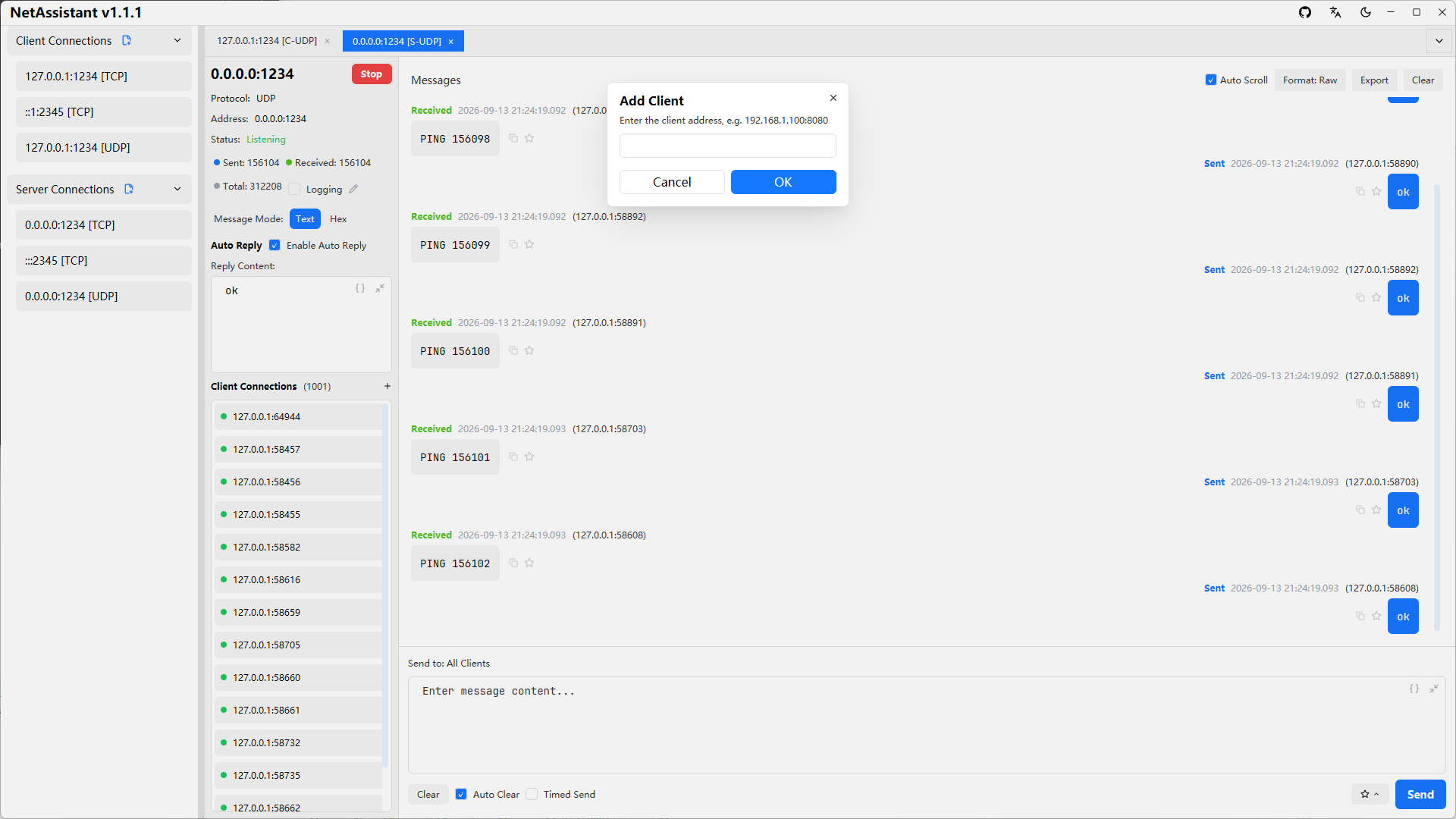 UDP manual client addition screenshot
