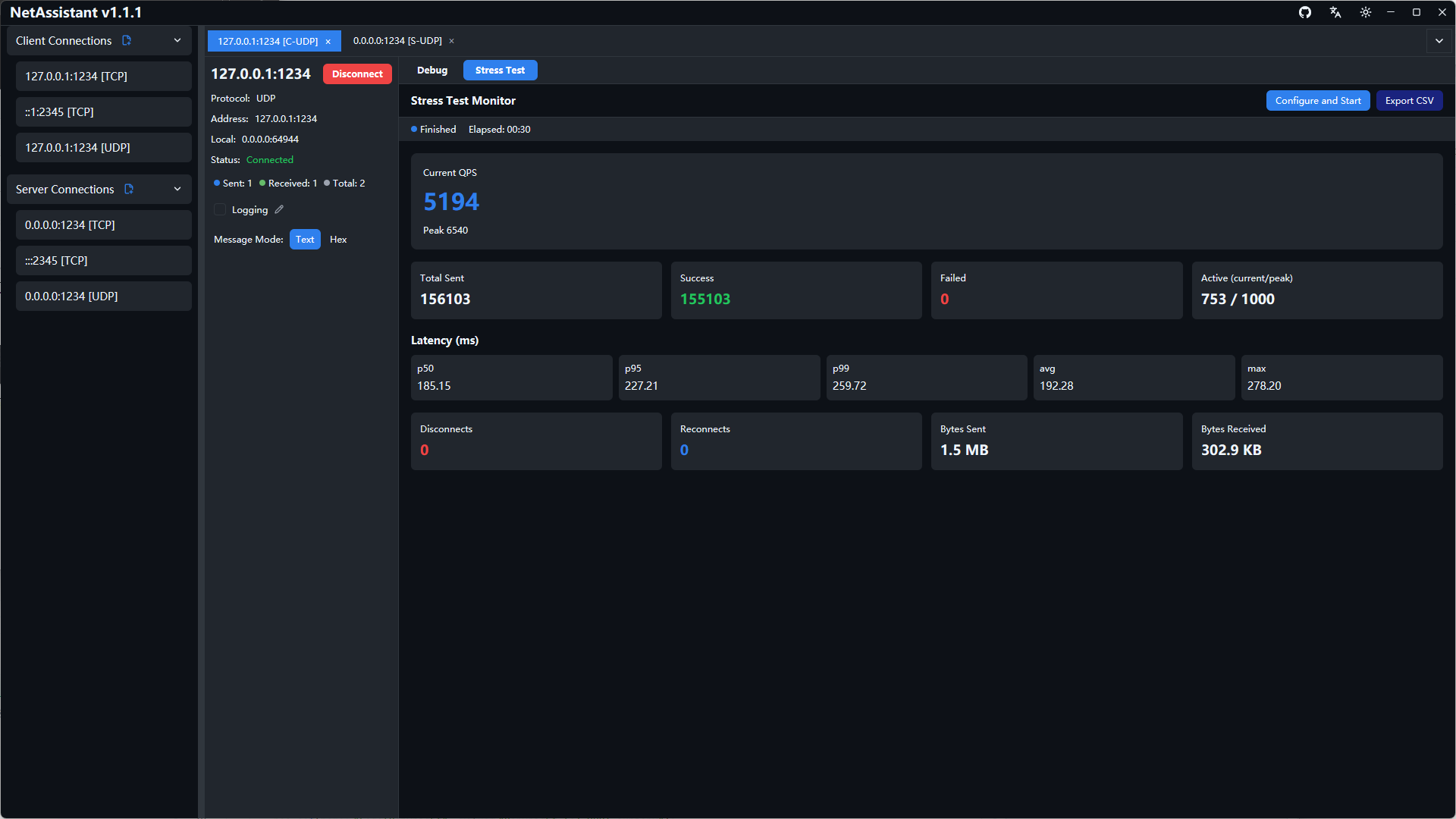 Configuring a stress test (dark mode)